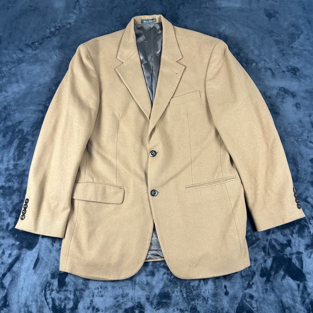 Oscar de la Renta Blazer Mens 41R Tan Wool Cashmere Blend 2 Button Sport Coat